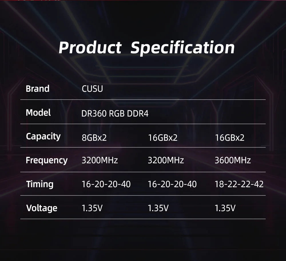 CUSU DDR4 3200mhz 3600mhz RGB
